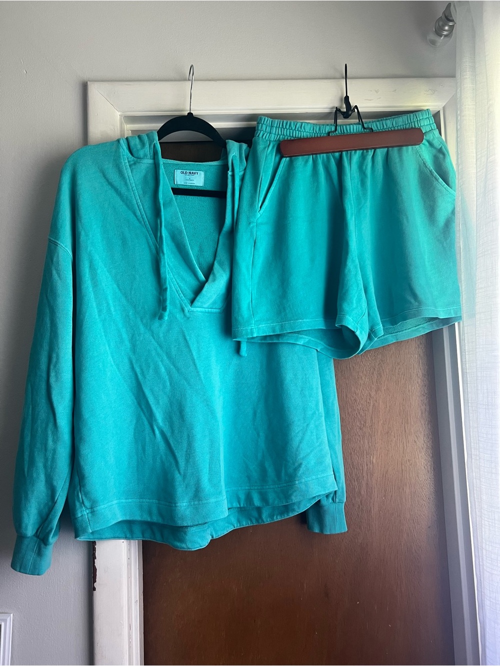 Old Navy Women’s Teal Hoodie & Shorts Pajama Set